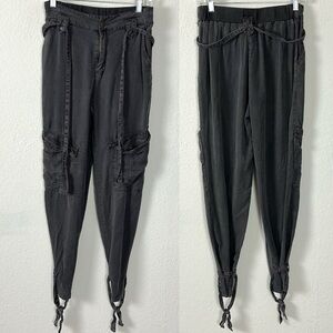 Young Fabulous & Broke Ankle Tie Subversive Cargo Joggers Black Grey Silky Small